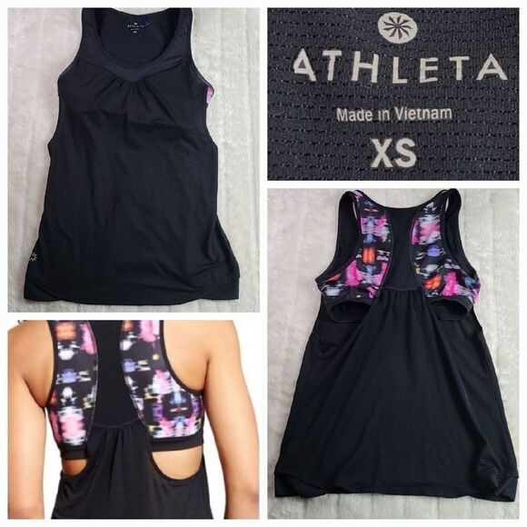 Athleta Freedom Supercharged Black Sport 2-in-1 Athletic Workout Tank Top XS 0/2 - Picture 1 of 8